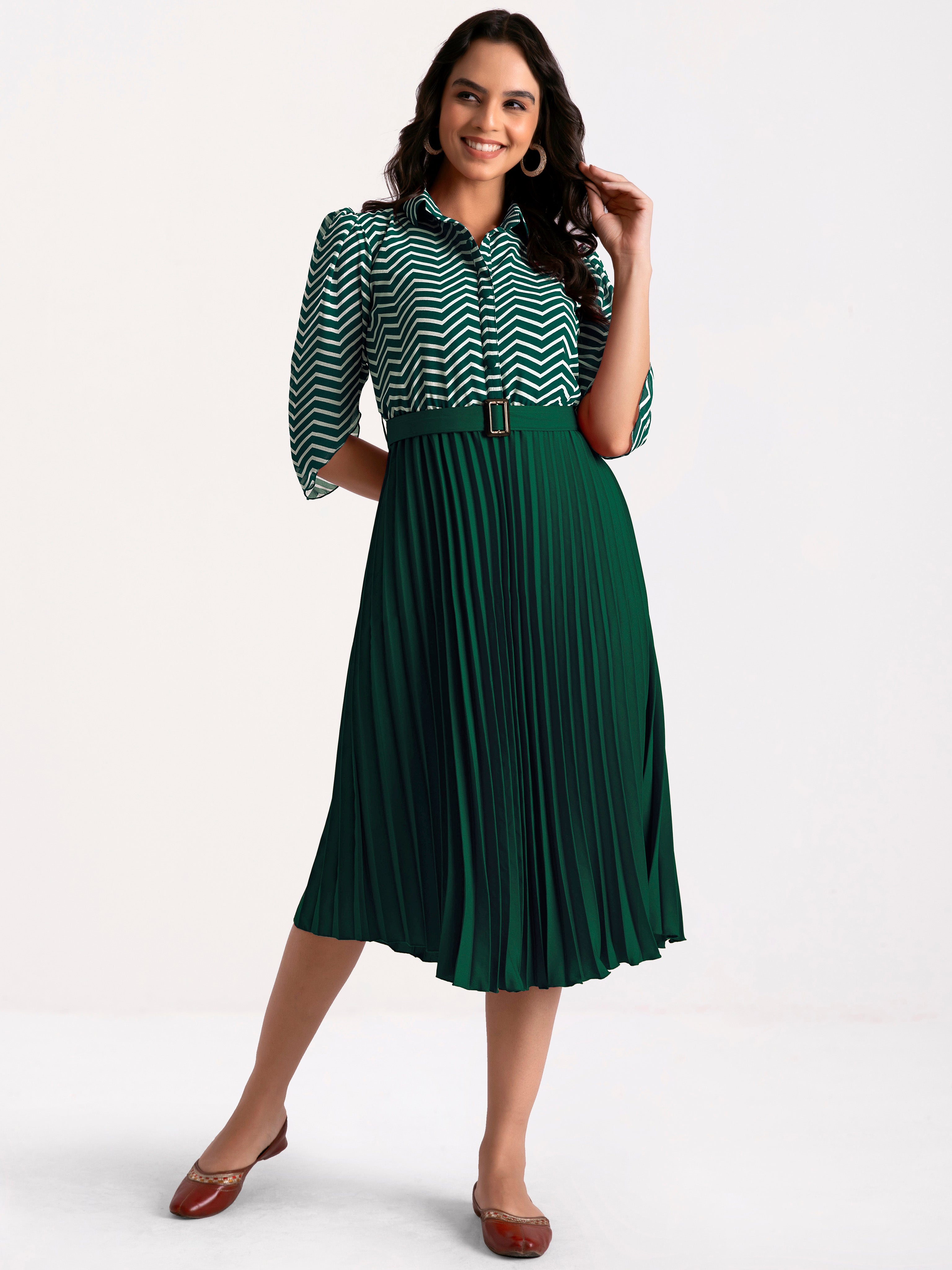 a-line fit and flare green  dress