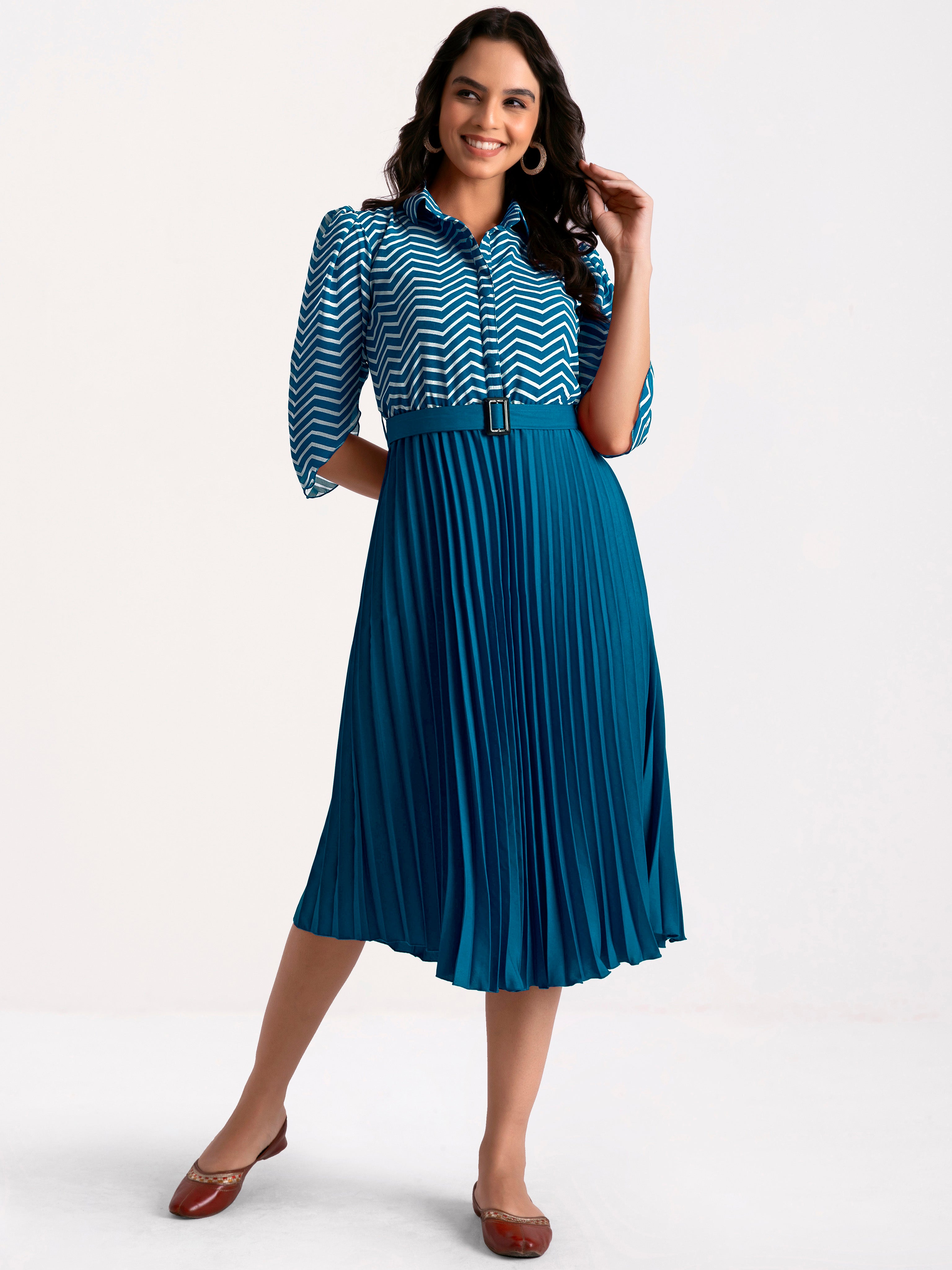 a-line fit and flare teal blue  dress