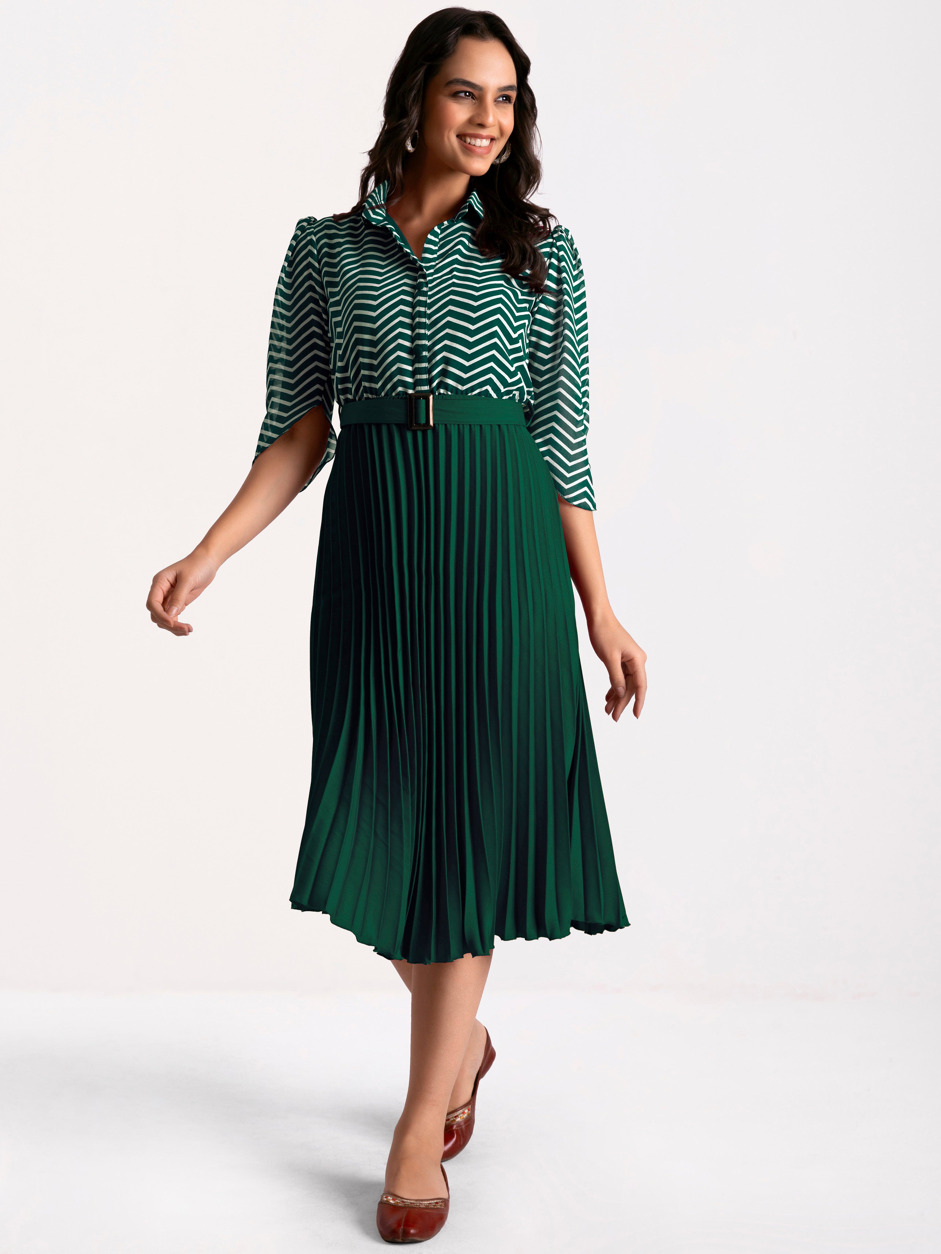 a-line fit and flare green  dress