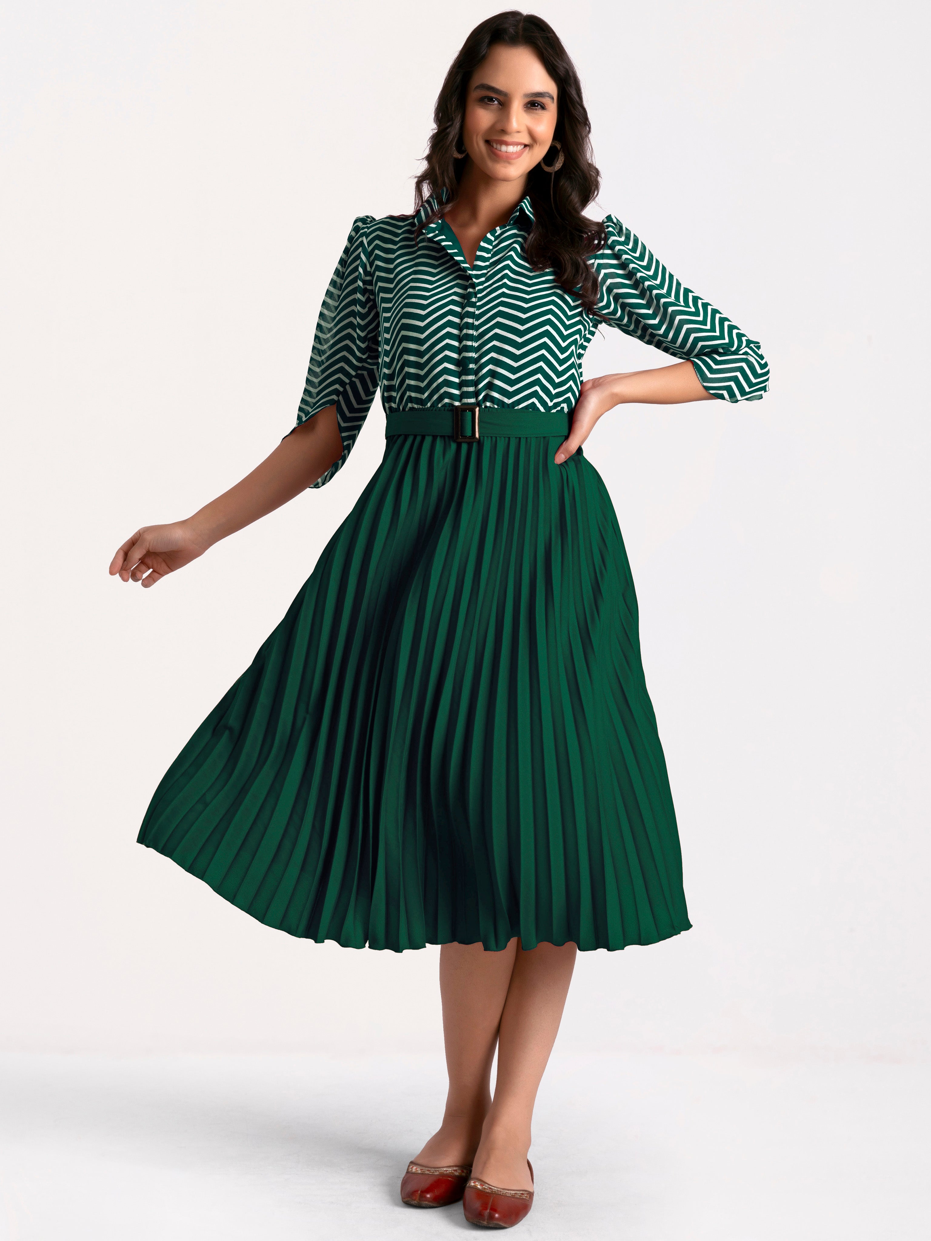 a-line fit and flare green  dress