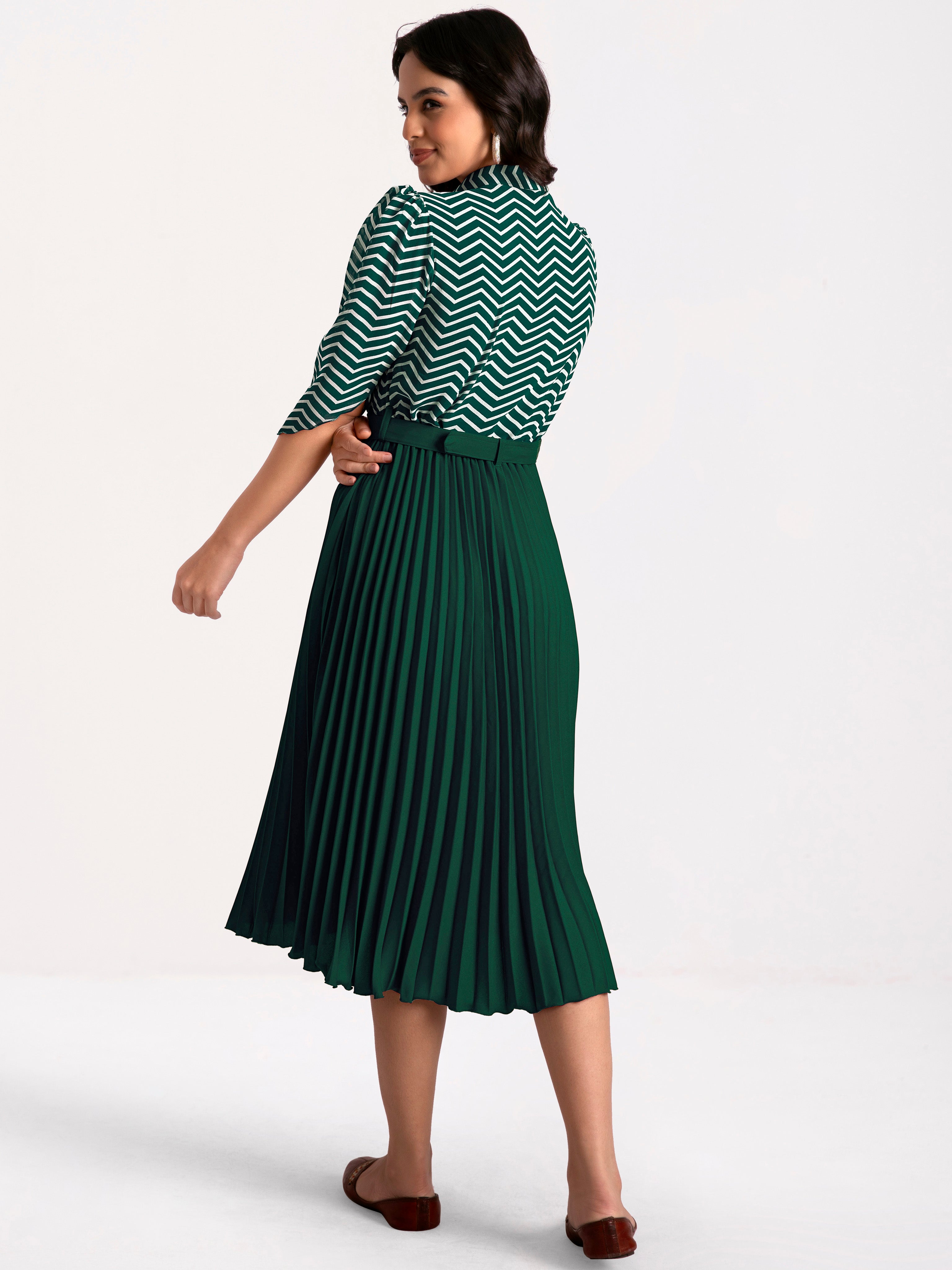 a-line fit and flare green  dress