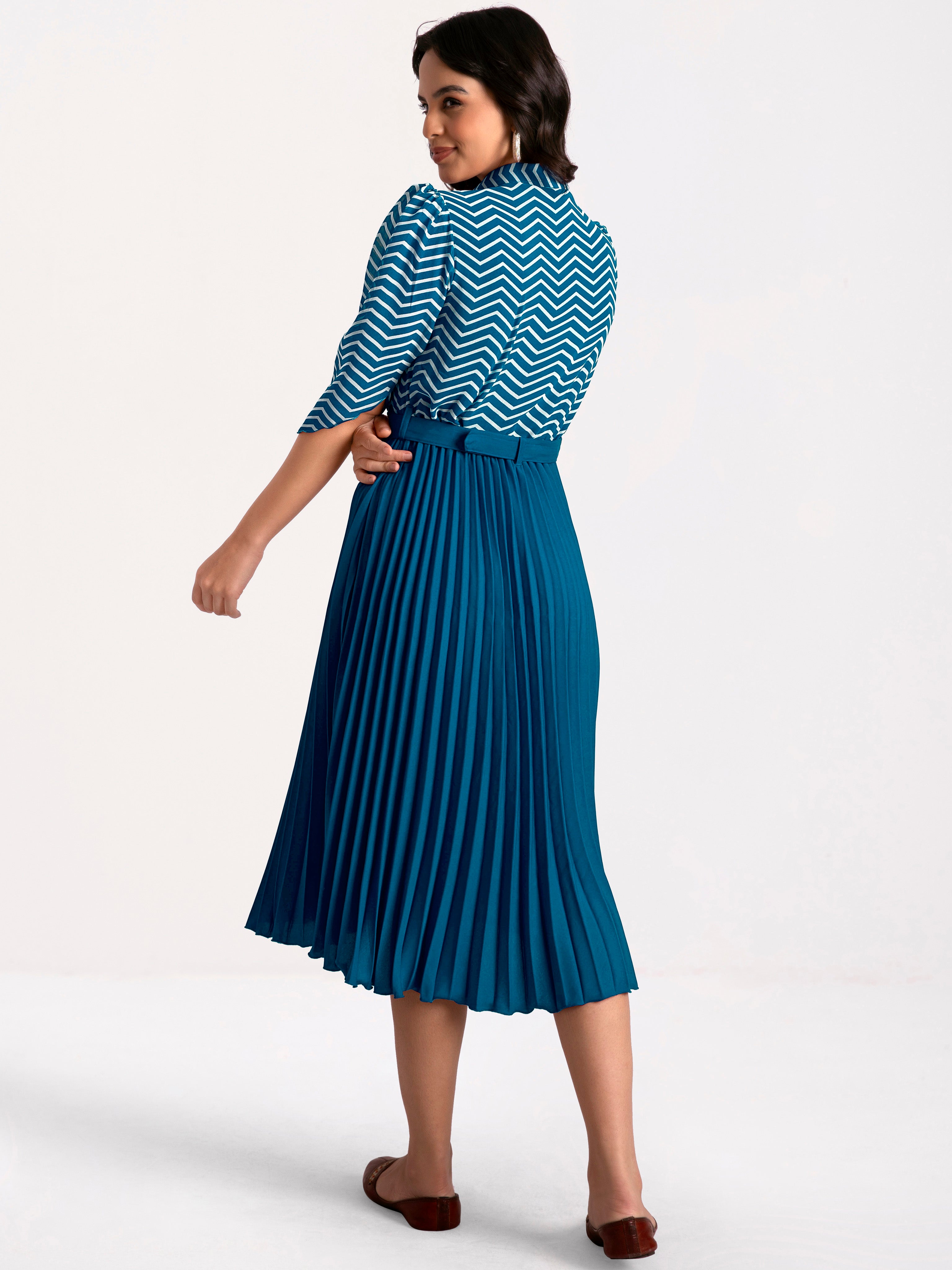 a-line fit and flare teal blue  dress