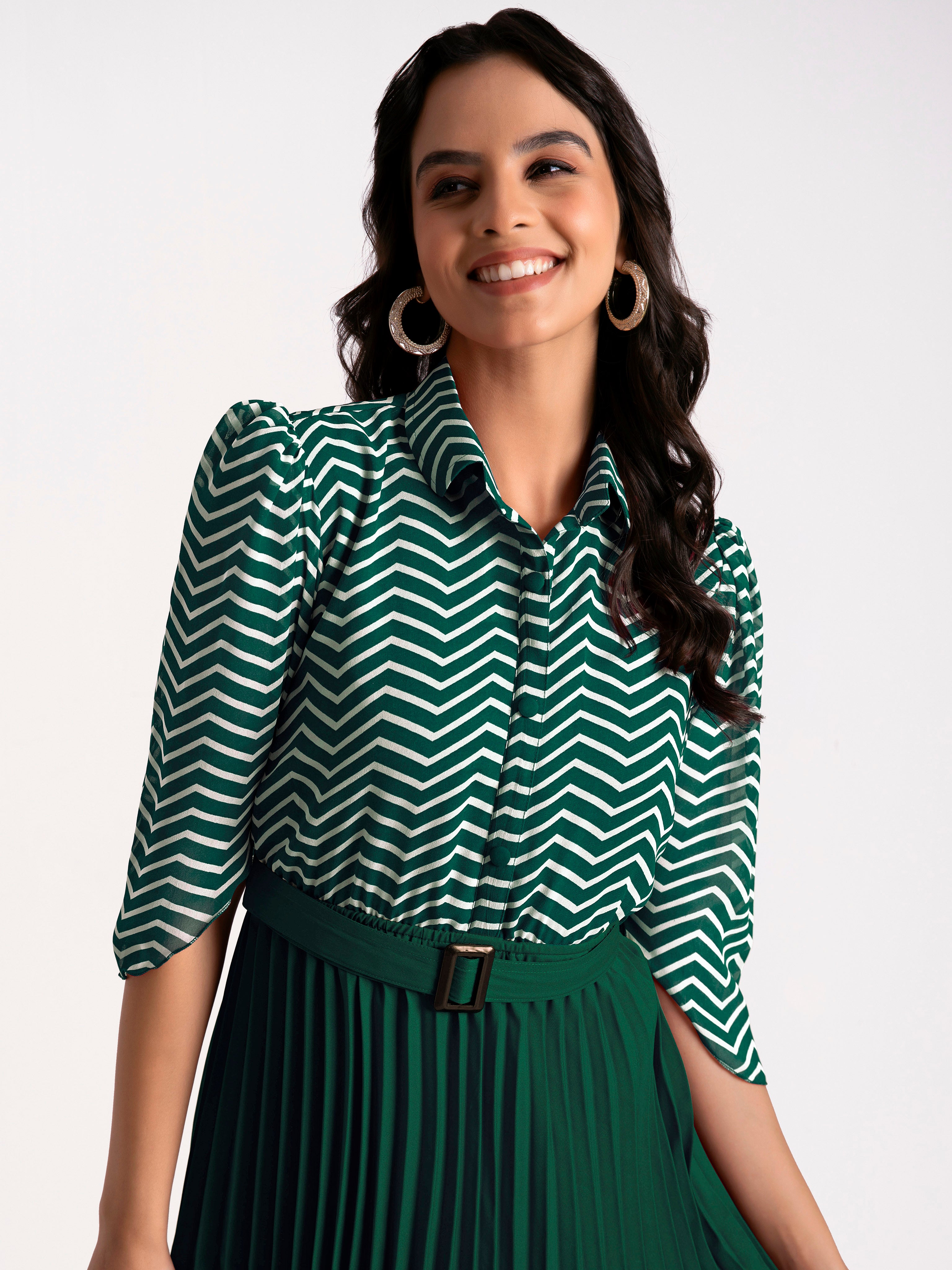 a-line fit and flare green  dress