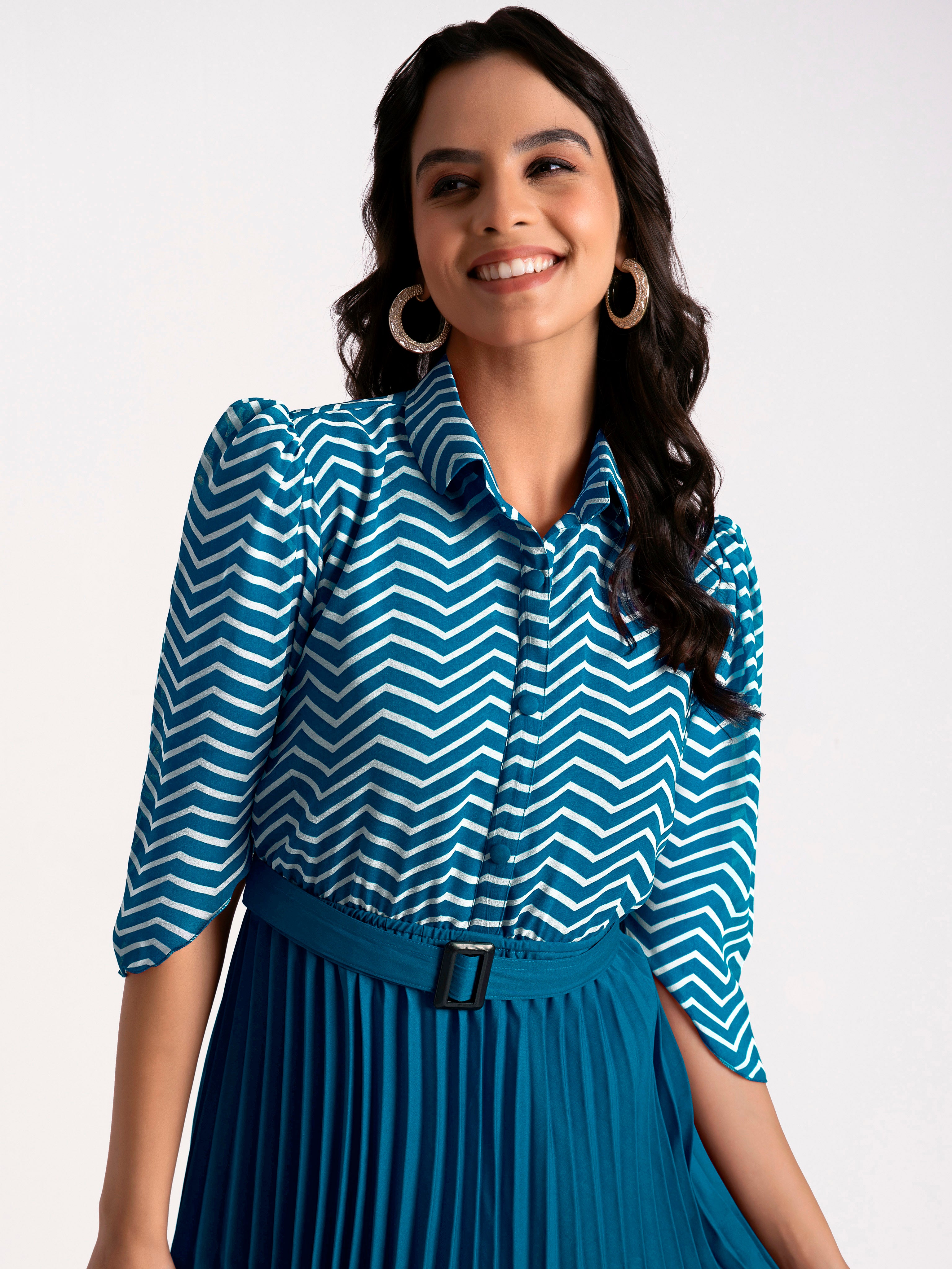 a-line fit and flare teal blue  dress