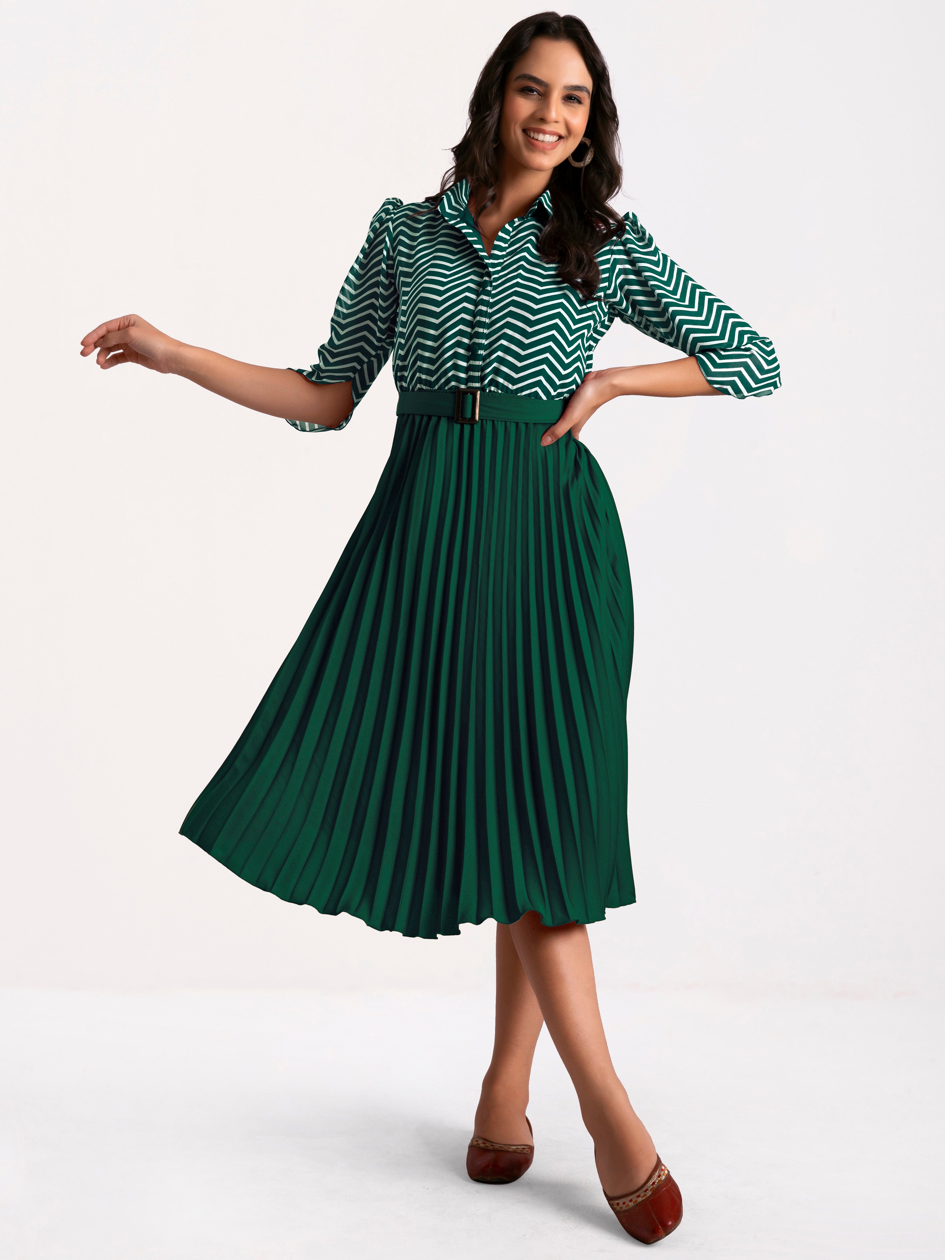 a-line fit and flare green  dress