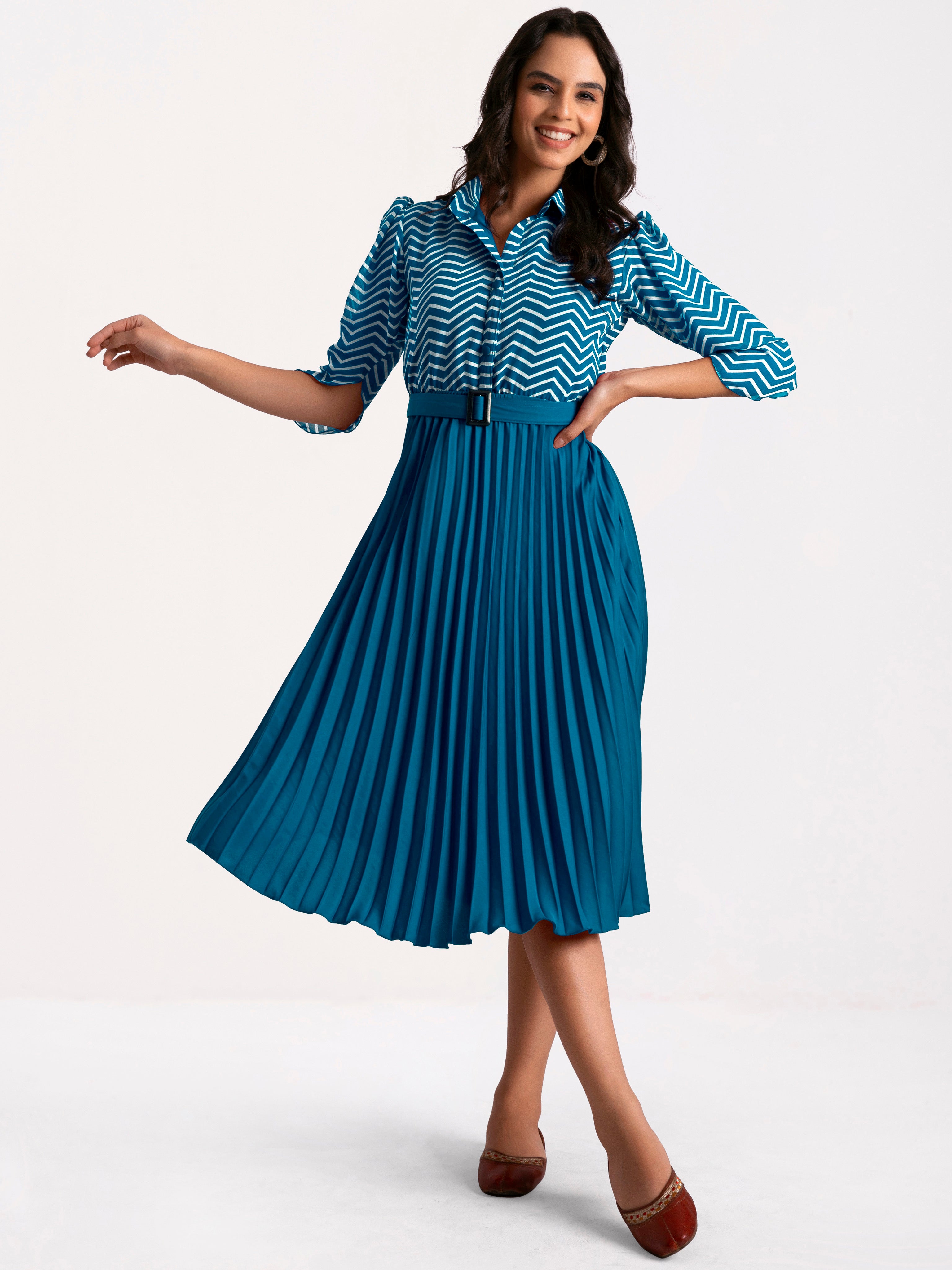 a-line fit and flare teal blue  dress
