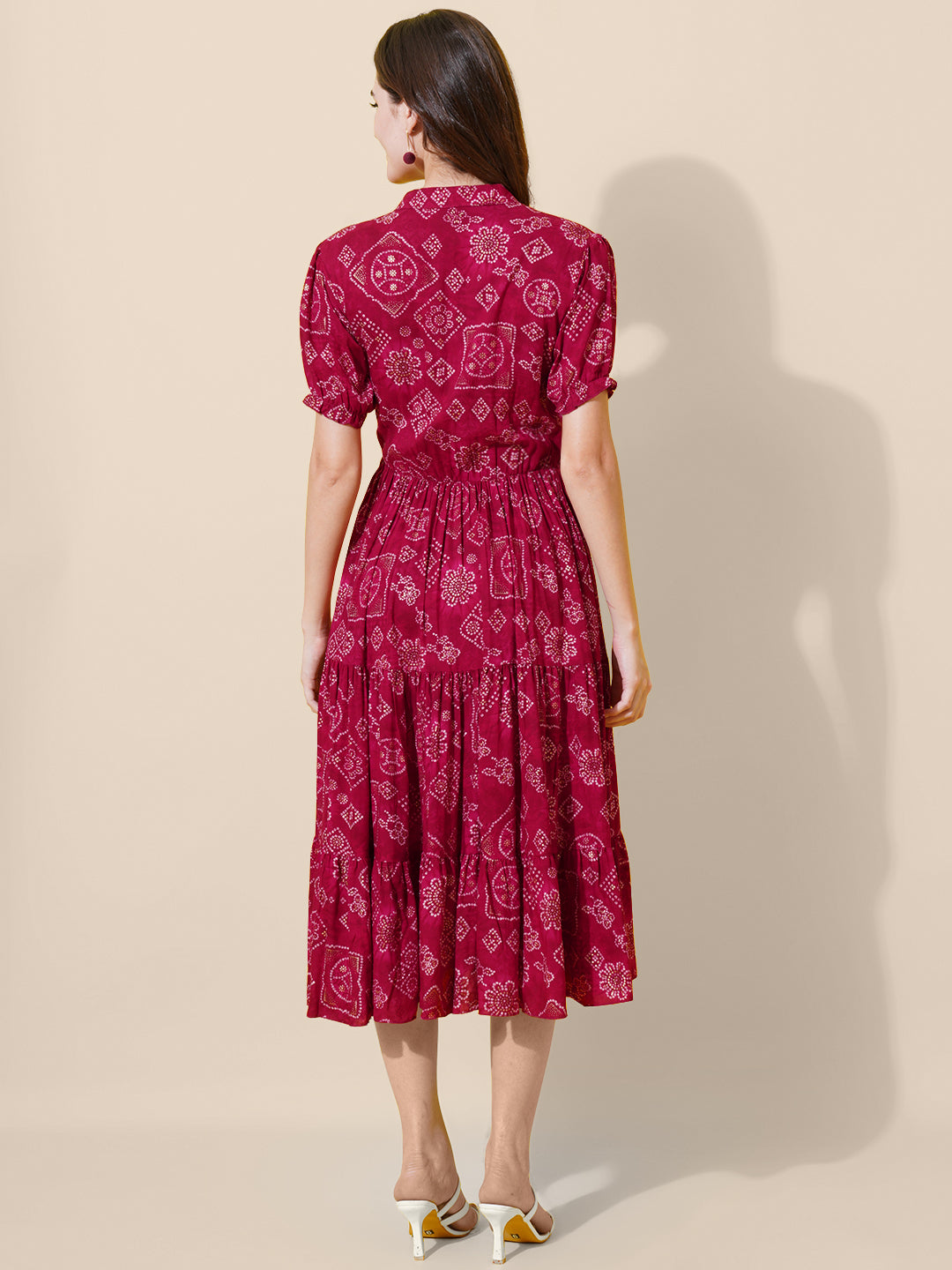 a-line fit and flare printed pink dress